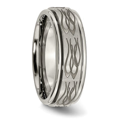 Titanium Ridged Edge Wedding Band with Laser Flame Design