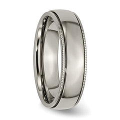Titanium Unisex Grooved Wedding Band with Polished Beaded Edge