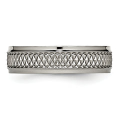 Titanium Ridged Edge Woven Design Unisex Wedding Band 6mm Polished