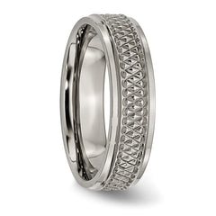 Titanium Ridged Edge Woven Design Unisex Wedding Band 6mm Polished