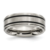 Titanium Ridged Edge Black Rubber 8mm Brushed/Polished Band