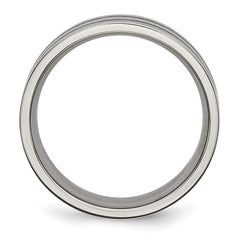 Titanium Black Enamel Grooved 7mm Flat Wedding Band Unisex Engravable