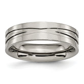 Titanium Polished X-Design 6mm Grooved Flat Band