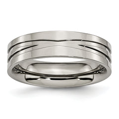 Titanium Polished X-Design 6mm Grooved Flat Band