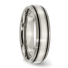Titanium Two-Tone Grooved Wedding Band with Sterling Inlay