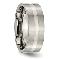 Unisex Titanium-Sterling Silver Wedding Band with Brushed Finish