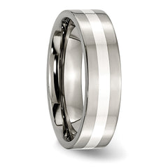 Titanium Wedding Band with Sterling Silver Inlay Polished Unisex Ring
