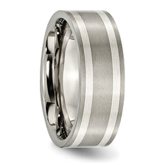 Titanium Wedding Band with Dual Sterling Silver Inlays 8mm Unisex