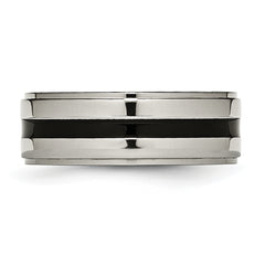 Titanium Unisex Polished Wedding Band with Black Enamel Ridged Edge