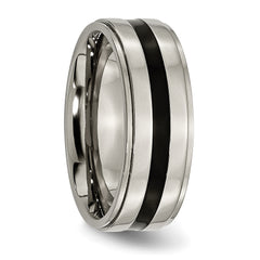 Titanium Unisex Polished Wedding Band with Black Enamel Ridged Edge