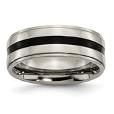 Titanium Polished Black Enamel 8mm Ridged Edge Band