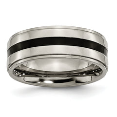 Titanium Polished Black Enamel 8mm Ridged Edge Band