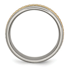 Titanium Unisex Brushed Wedding Band with Gold Tone Ridged Edge