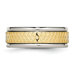Titanium Unisex Brushed Wedding Band with Gold Tone Ridged Edge