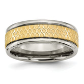 Titanium 8mm Yellow IP-plated Ridged Edge Fancy Brushed Band