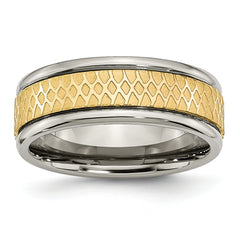 Titanium 8mm Yellow IP-plated Ridged Edge Fancy Brushed Band