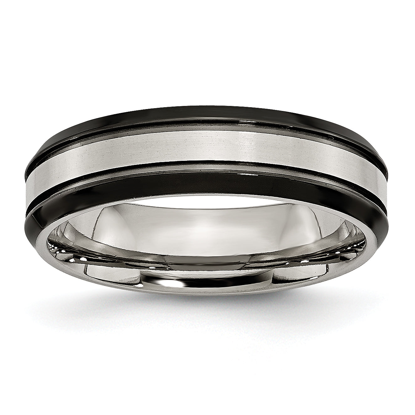 Titanium Beveled Edge 6mm Black IP-plated Satin/Polished Band