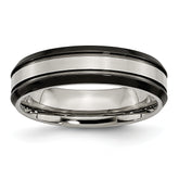 Titanium Beveled Edge 6mm Black IP-plated Satin/Polished Band