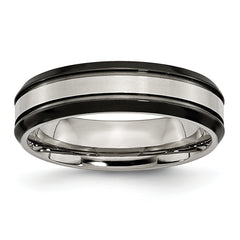 Titanium Beveled Edge 6mm Black IP-plated Satin/Polished Band