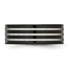Titanium Black IP-Plated Unisex Wedding Band with Satin Stripes