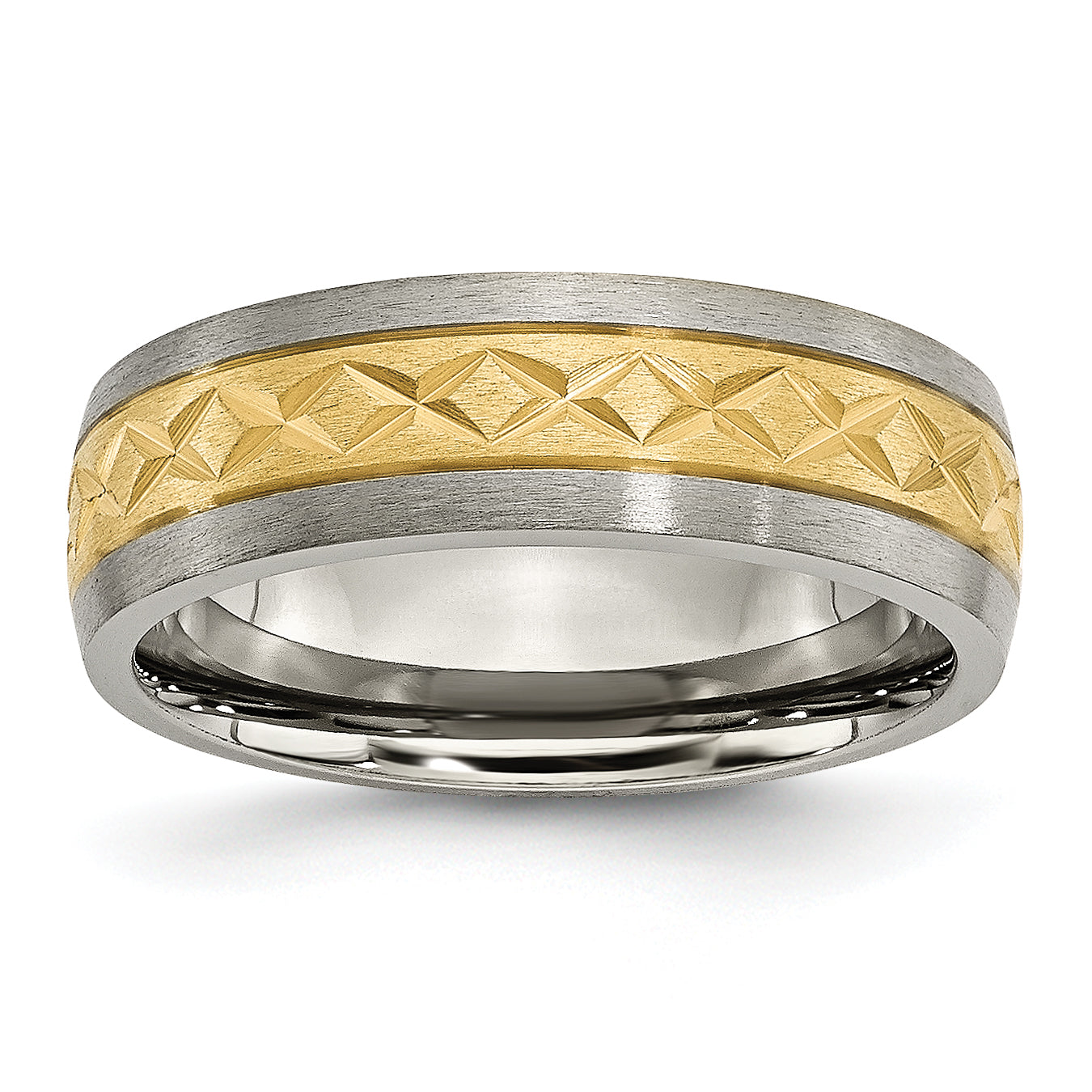 Titanium 7mm Yellow IP-plated X Design Grooved Satin Band