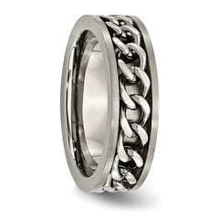 Titanium Brushed Chain Inlay Unisex Wedding Band Engravable Comfort Fit