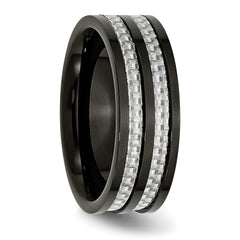 Titanium Wedding Band with Grey Carbon Fiber Inlay and Engravable Finish