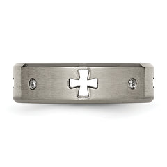 Titanium Wedding Band with Diamond Cross Cutout and Brushed Finish