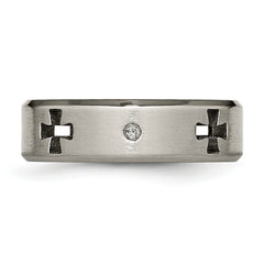 Titanium Wedding Band with Diamond Cross Cutout and Brushed Finish