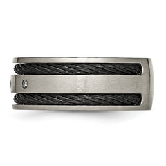 Titanium Wedding Band with Black IP-Plating and Diamonds