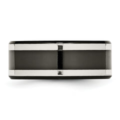 Titanium Silver Inlay Unisex Wedding Band 9mm Polished Engravable