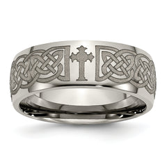 Titanium Polished Celtic Cross Laser Design 8mm Band