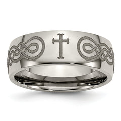 Titanium Polished Cross Laser Design 8mm Band