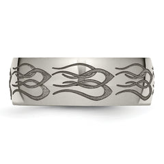 Titanium Unisex Wedding Band with Polished Flame Design Engravable