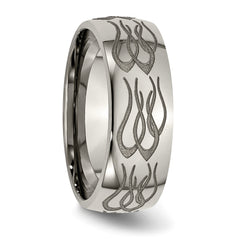 Titanium Unisex Wedding Band with Polished Flame Design Engravable
