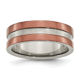Titanium Grooved 8mm Brown IP-plated Polished Withbrushed Center Band