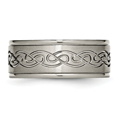 Titanium Unisex Wedding Band with Scroll Design and Engravable Finish