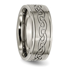Titanium Unisex Wedding Band with Scroll Design and Engravable Finish