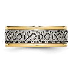 Titanium Unisex Wedding Band with Gold IP Scroll Design