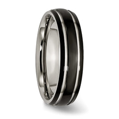 Titanium Grooved Unisex Wedding Band with Polished Black IP Plating