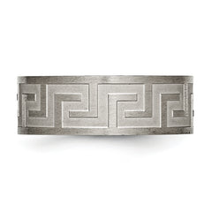 Titanium Greek Key 8mm Satin & Polished Unisex Wedding Band