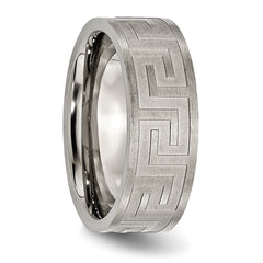 Titanium Greek Key 8mm Satin & Polished Unisex Wedding Band