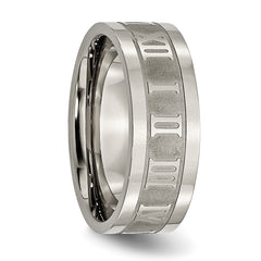 Titanium Roman Numeral Unisex Wedding Band with Satin Finish