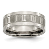 Titanium Satin Center 8mm Roman Numerals Flat Band