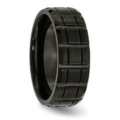 Sophia Jewelers Titanium Unisex Wedding Band with Black IP Plating and Engravable Notched Design