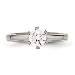 Titanium CZ Ring with Polished Finish, Elegant Prong Set for Women