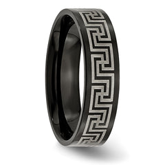 Titanium Unisex Greek Key Wedding Band with Black IP Finish