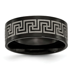 Titanium Black IP-plated Greek Key Laser Etched 8mm Brushed/Polished Band