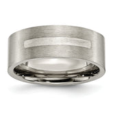 Titanium Brushed WithSterling Silver Inlay 8mm Flat Band