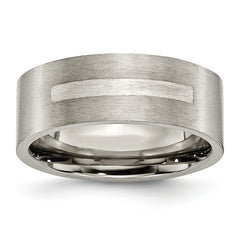 Titanium Brushed WithSterling Silver Inlay 8mm Flat Band